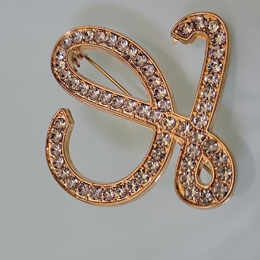 Gold Tone and Rhinestone Fashion Brooch